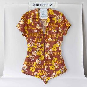 Urban Outfitters - Redhook Linen Coverall Romper (Retro Aloha Print ) Large